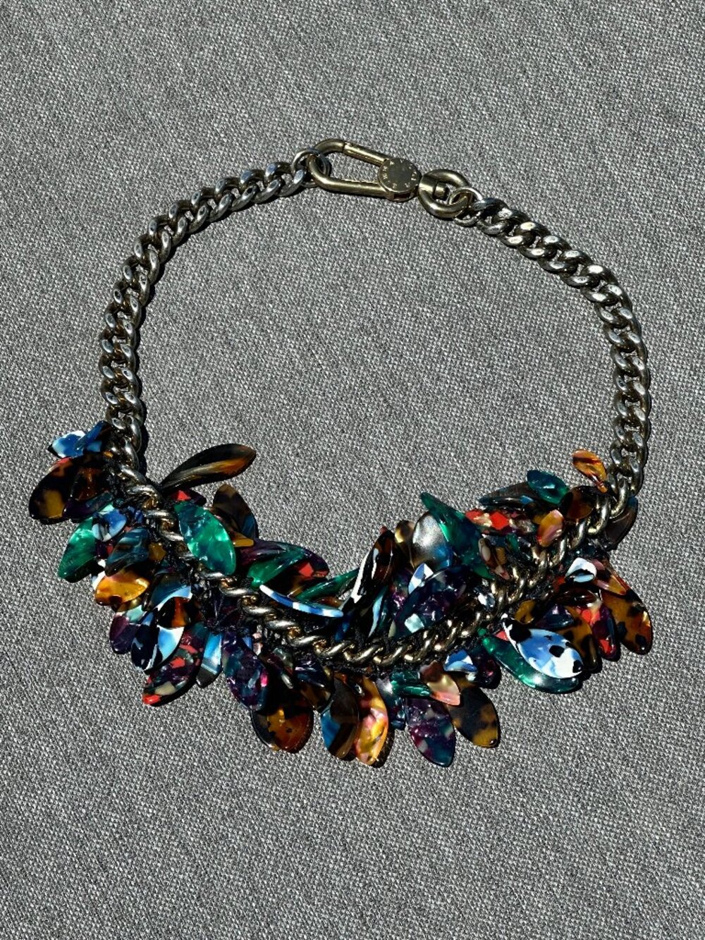 Bimba y Lola Aged Gold Tone & Colorful Resin Leaf Statement Necklace